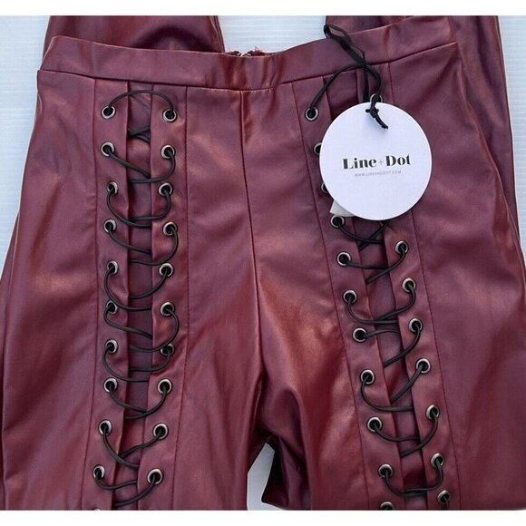 Line & Dot Women's Red Vegan Leather Juniper Lace up Corset Leggings Size S - Picture 5 of 15
